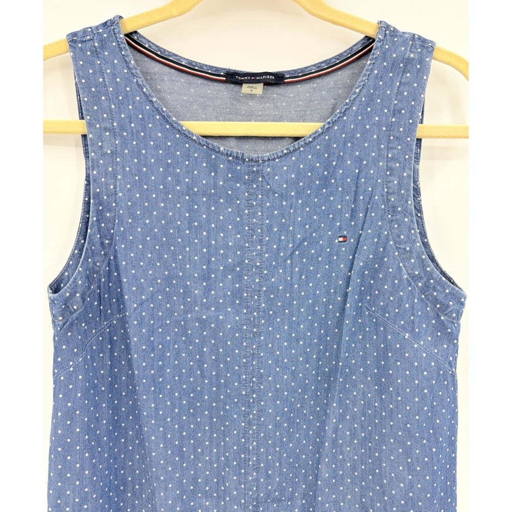 Tommy Hilfiger Polka Dot Sleeveless Denim Chambray Shift Dress Size 8 Blue - Picture 2 of 10